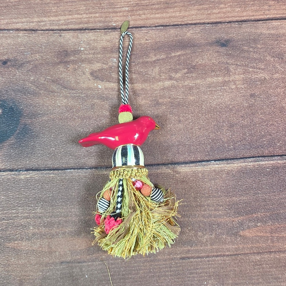 MacKenzie-Childs Cardinal Tassel Ornament OS Red Good Ceramic Beaded Fringe